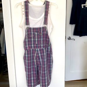Scarecrow overalls” Vintage plaid farmer or mechanic overall shorts”